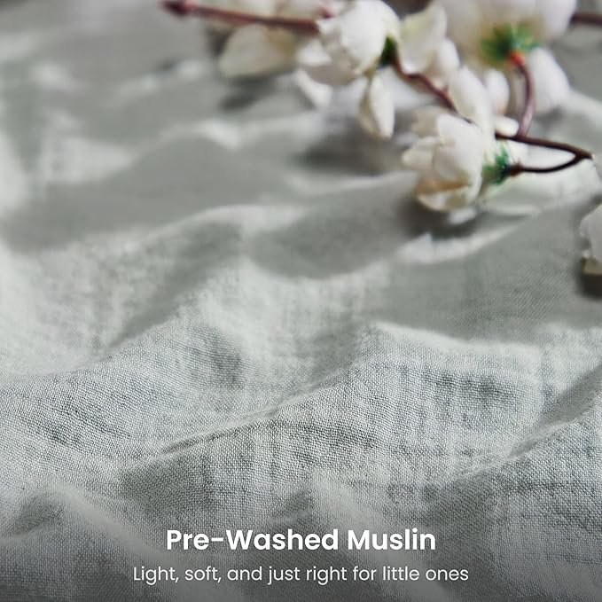 Bioweaves Organic Cotton Muslin Mini Crib Sheet, GOTS Certified Fitted Mini Crib Mattress Sheet, Extra Soft & Breathable for Toddler, Baby Boys & Girls, 38" x 24", 5 Inch Pocket, Hint of Mint