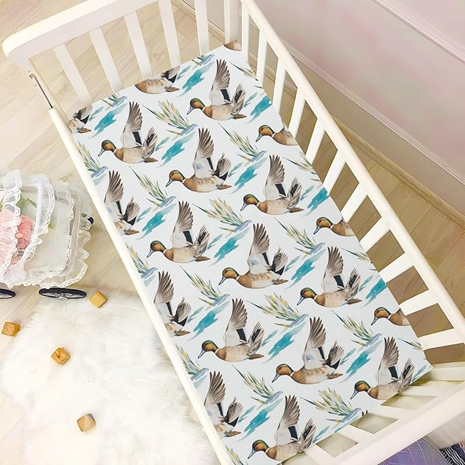 Fitted Crib Sheets for Baby Boys or Girls Soft Breathable Baby Play Yard Sheet for Standard Size Crib Mattress 39x27in Colorful Pattern Cute Wild Ducks