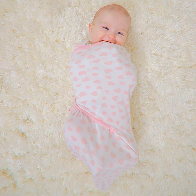 Comfy Cubs Easy Swaddle Blanket, 3 Pack - 100% Cotton Newborn Wrap, Small for 0-3 Months Infants, with Adjustable Velcro, Breathable and Durable Sleep Sack for Babies - Pink