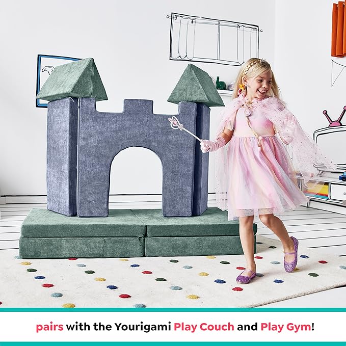 Yourigami Kids and Toddler Play Castle, Playroom Couch Add-On Set, Durable Modular Design, Blue Lagoon