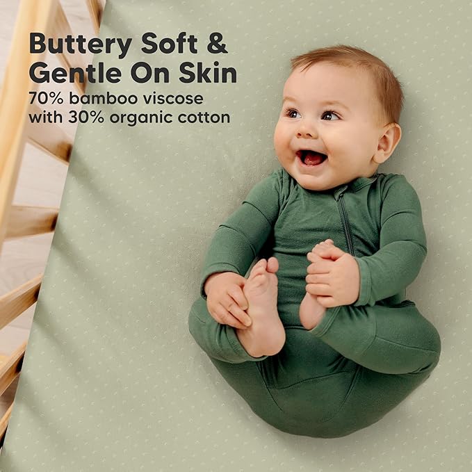 KeaBabies 2-Pack Fitted Crib Sheets for Boys, Girls, Baby - Soft Bamboo Viscose Cotton, 52x28 Standard Crib Mattress Sheets, Toddler Bed Mattress Cover, Gender Neutral, Breathable, Durable (Avocado)