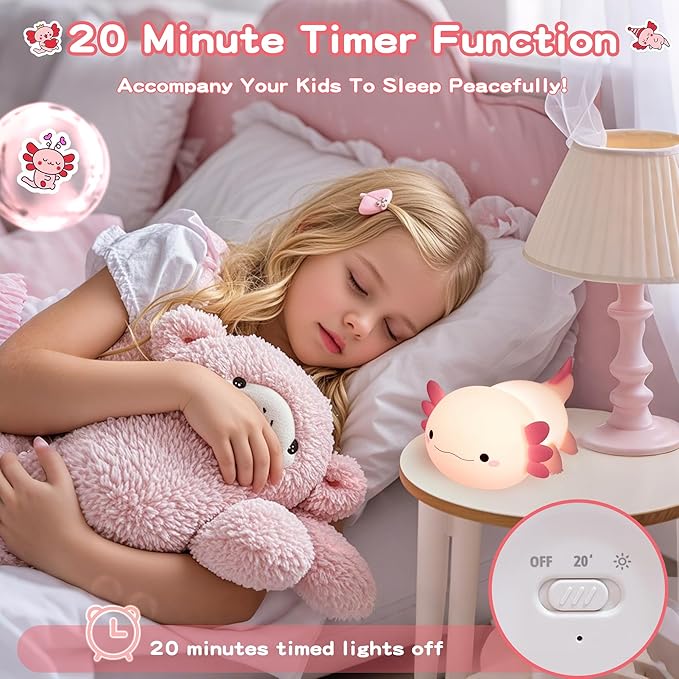 FAMIDUO Axolotl Lamp,Cute Axolotl Night Light,Dimmable Silicone Animal Nursery Night Light,Adorable Rechargeable Squishy Novelty Bedside Touch Lamp,Baby Room Decor, Axolotl Gifts for Kids/Girls