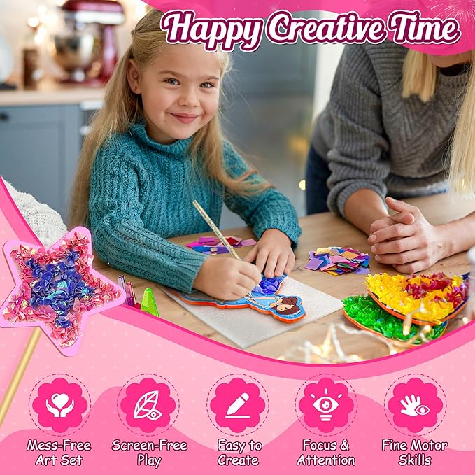 ZUNIRA Poke-in Kits Dream Princess, Mess-Free Creative Activity for Girls & Boys, Great for Pretend Play, DIY Art Craft Set, Christmas Gifts for Kids Ages 3, 4, 5, 6, 7, 8, 9
