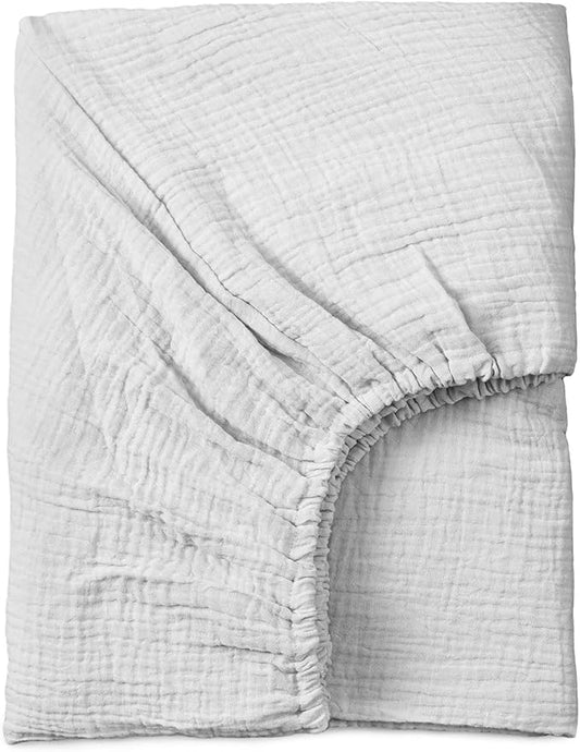 Meracorallo Muslin Fitted Crib Sheet, Soft and Breathable Solid Color Neutral Grey Baby Crib Sheet for Standard Crib and Toddler Mattresses