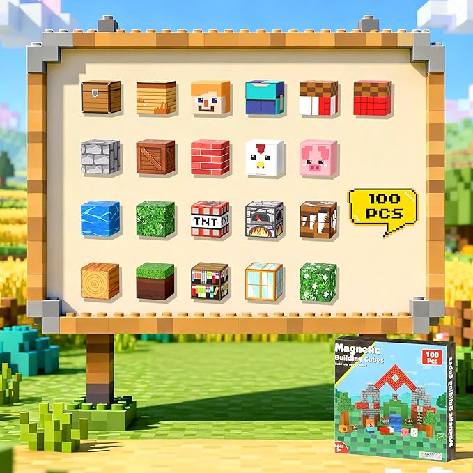 Magnetic Blocks Safe Creative Building Set Magnetic Cubes Compatible with Major Brands, STEM Montessori Toys for Toddlers - Birthday for Kids Ages 3+, 100pcs