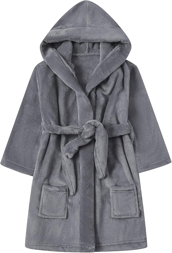 Umeyda Boys Girls Robes, Soft Fuzzy Fleece Hooded Bathrobes with Belt and Pockets for Kids, 1-18 Year