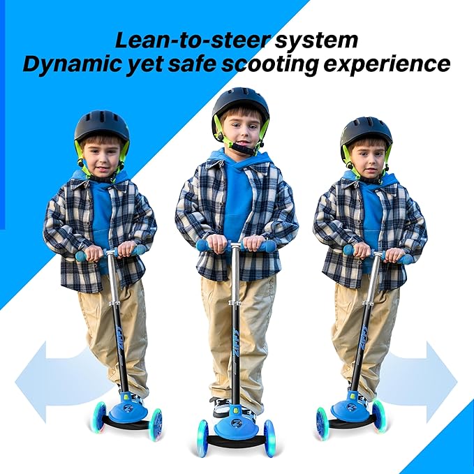 ZIFFY Multicolor 3 Wheel Scooter for Kids 3-5, Toddler Kick Scooters with LED Light-Up Wheels for Boys and Girls, 5 Adjustable Height and Lean-to-Steer Design, Support up to 110 lbs by JOVA