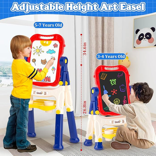 Easel for Kids Toy,Double-Sided Magnetic Kids Art Easel for 3+ Year Old Boy Gift,Toddler Toys for 3+ Year Old Boy Dry Erase Boards, Learning Educational Toy Drawing Board for 4 5 Years Old Girl Gifts
