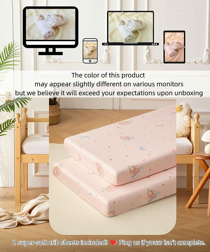 SDY Jersey Crib Sheets for Baby Girls,52”x28”x8,2 Pack,Pink Bunny Easter Day Style Standard Oval/Retangle Crib Mattress Sheets for Toddler,Super Soft Breathable