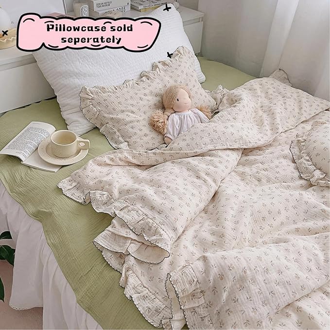 BuLuTu Girls Toddler Duvet Cover 47 x 59 Inch, Soft Muslin Cotton Crib Duvet Covers for Summer Quilt Cover Toddler Baby Bedding Gift, Sprout Print (No Pillow Shams)