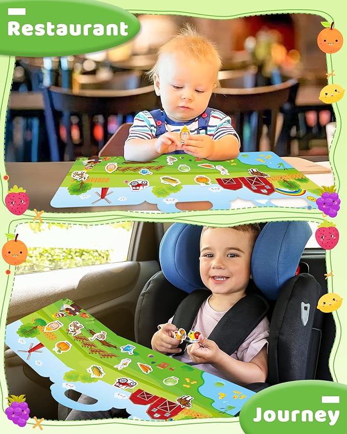 Benresive Reusable Sticker Books for Toddlers, Fun Travel Stickers for Kids, Toddler Sticker Book, Crafts Activities for Toddlers, 3 and Up Birthady Gifts - Farm