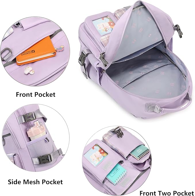 KIDNUO Backpack for Girls, 15.6 Inch Laptop School Bag Kids Kindergarten Elementary College Backpacks Large Bookbags for Teen Girl Women Students Casual Travel Daypacks (Purple)