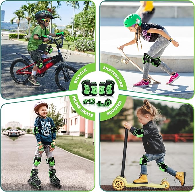 2PM SPORTS Knee Pads for Kids, Wrist Guards Knee and Elbow Pads Set with Drawstring Bag, Protective Gear Set for Girls Boys Roller Skating Cycling Skateboard