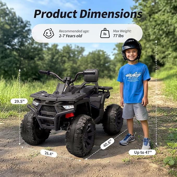 Kids ATV 4 Wheeler, 24V Ride On Toys Car for Big Kids with 400W Motor, 2 Seater - Black
