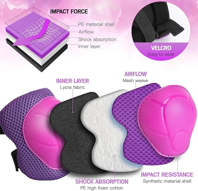 Kids Protective Gear Set Knee Pads for Kids 3-14 Years Toddler Knee and Elbow Pads with Wrist Guards 3 in 1 for Skating Cycling Bike Rollerblading Scooter