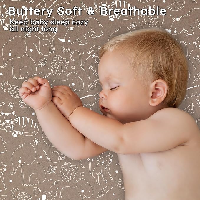 Baby Crib Sheets for Boys Girls Neutral, 2 Pack Crib Mattress Sheet for Standard Crib and Toddler Mattress, Super Soft Breathable Fitted Crib Sheet, 52" x 28"