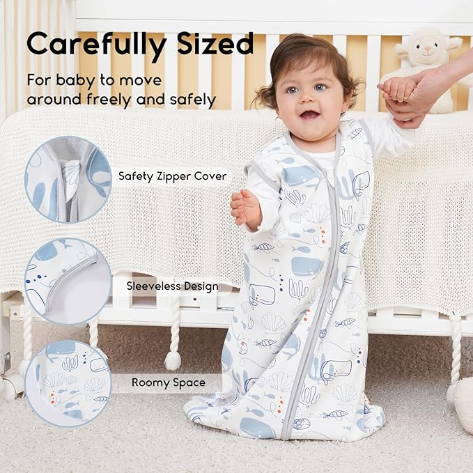 Yoofoss Baby Sleep Sack 18-24 Months 0.5 Tog Wearable Blanket for Baby, 3 Pack 100% Organic Cotton Infant Toddler Sleeping Sack 2-Way Zipper Lightweight Sleep Sack