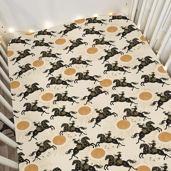 Western Cowboys Sunshine Baby Crib Sheets for Boy Girl 52x28Inch Cowboy Horse Sun Soft Stretchy Fitted Crib Mattress Cover Wild West Desert Nursery Baby Sheet for Standard Crib & Toddler Bed Mattress