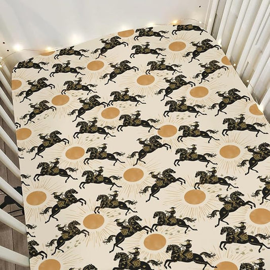 Western Cowboys Sunshine Baby Crib Sheets for Boy Girl 52x28Inch Cowboy Horse Sun Soft Stretchy Fitted Crib Mattress Cover Wild West Desert Nursery Baby Sheet for Standard Crib & Toddler Bed Mattress
