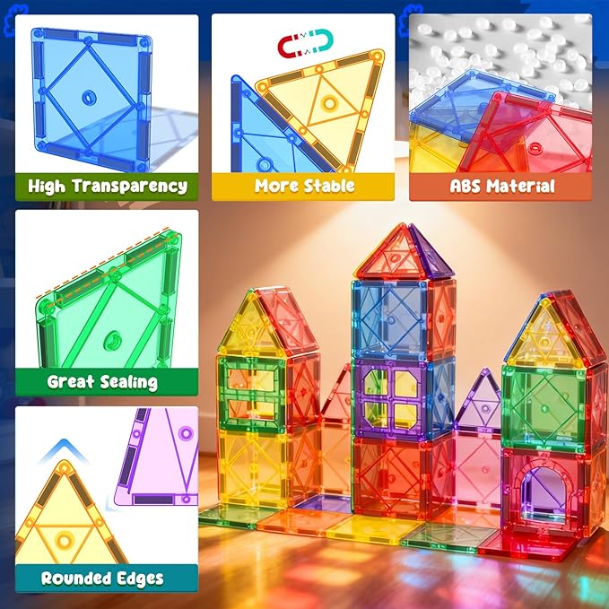 Soyee Magnetic Tiles Toddler Toys Magnetic Building Blocks for Kids Ages 3-12 STEM Educational Toys for Girls & Boys Sensory Play for Preschool Learning Birthday Toddler Xmas Gifts