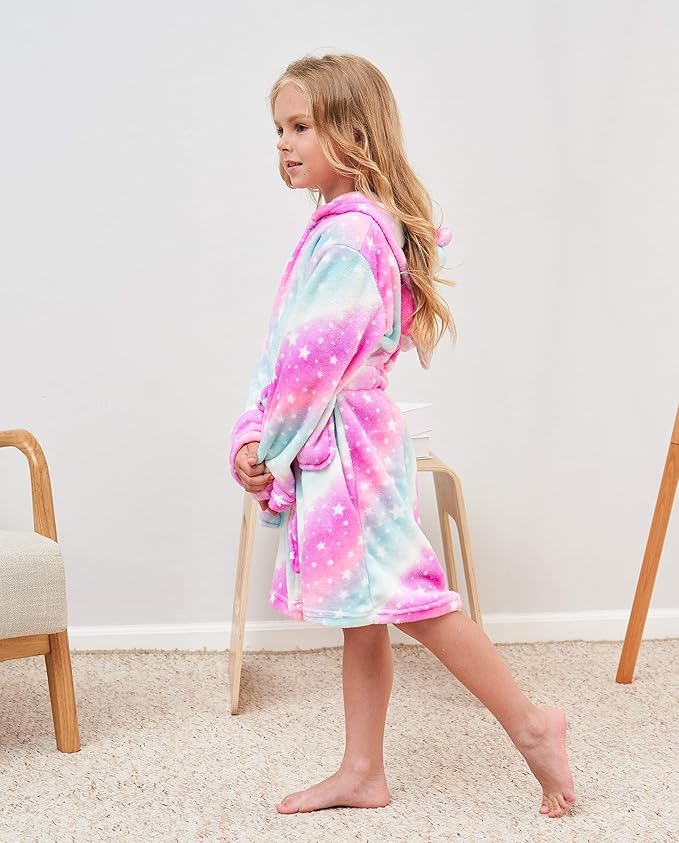 Soft Unicorn Hooded Robe with Matching Slippers Headband and Blindfold for Girls
