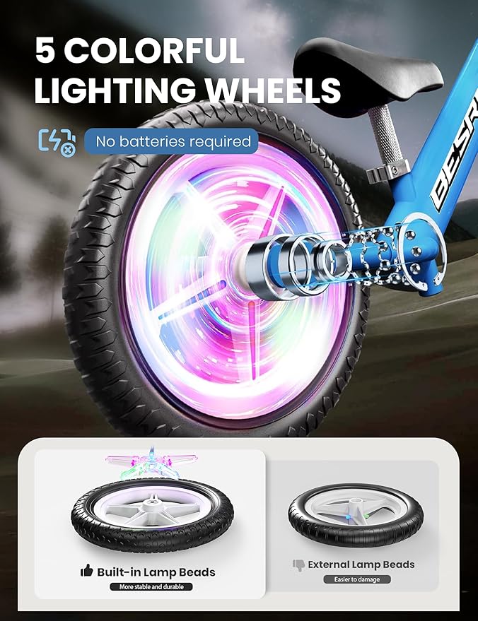 besrey Toddler Balance Bike 2 Year Old: All-Metal Frame & 12" Self-Lighting Wheels, Custom Plate w/Bonus 4 Sets of Stickers, Kids Bike with Adjustable Seat, Bike Gift for 2 3 4 5 Year Old Boys Girls