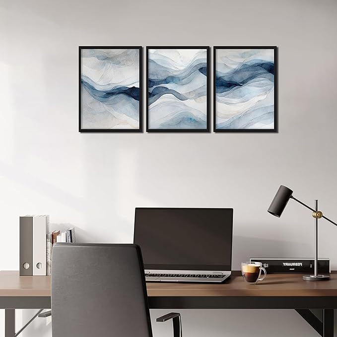 Framed 3D Textured Blue Abstract Wall Art, Modern Navy Blue Abstract Wall Decor Paintings, Neutral Minimalist Texture Posters Prints Pictures for Living Room Bedroom Office Home Decor 12x16 Inch
