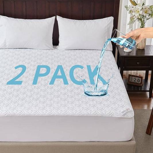 BEDLORE 2 Pack Waterproof Mattress Protector, Twin Size Mattress Pad with Deep Pocket 6"-15" Depth, Soft Breathable Bed Mattress Cover for Bedroom, College Dorm (White)
