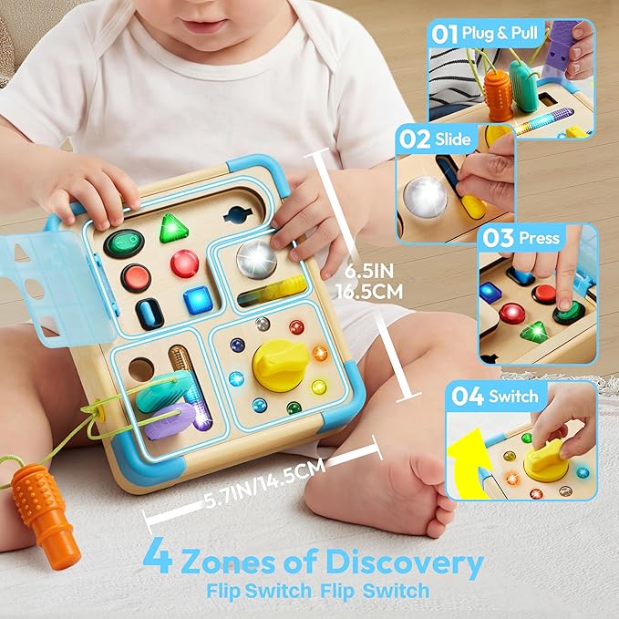 lalalark Electronic Busy Board – Montessori Learning Toddler Toy, 15 Lights & 9 Sounds, 5 Switches & Plugs, Sensory, Fidget, Travel Activities, Early Development, Christmas Baby Gifts Toys Age 18M+