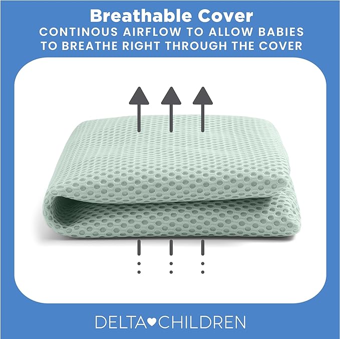 Delta Children Breathable Crib Mattress Pad Cover - 100% Breathable Mattress Pad Cover for Cribs - Elastic Edges for Secure, Universal Fit - Machine Washable - 1 Pack, Green