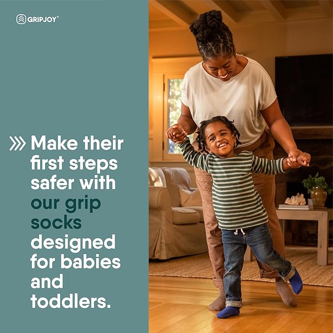 Gripjoy Toddler Socks with Grippers, Non-Slip for Kids, Enhanced Stability, Comfortable Cotton - 4 Pairs