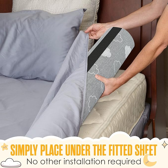 Sleepah Bed Bumpers for Toddlers Memory Foam Rail Guards Waterproof Washable Dual Sided Non-Slip Soft Cover - Safety Guard Noodle Long Pillow Pads for King Queen Full Twin Beds (1 Pack)
