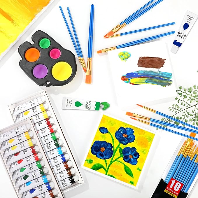 ESRICH Acrylic Paint Set 12 Colors (2 Pack) With 20 Paint Brushes, 24 Acrylic Paints for Adults, Beginner, Professional Artists, Non-Toxic Craft Paint kit for Paper, Canvas, Rock,Wood, Ceramic