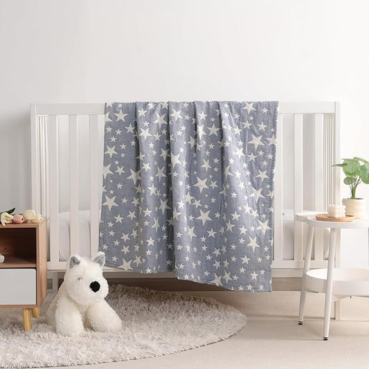 NTBAY 3 Layer Toddler Blanket, Muslin Cotton Jacquard Bed Blankets, Lightweight Thermal Baby Blanket, Super Soft and Warm Crib Blanket for All Seasons, Decoration Gift, 30"x40", Blue