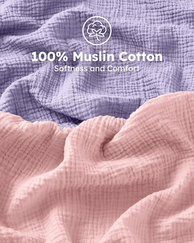Muslin Crib Sheets for Boys Girls, 100% Cotton Fitted Crib Sheet 2 Pack for Standard Crib and Toddler Mattress, Breathable Soft Baby Sheet 28x52x8in Pink & Purple
