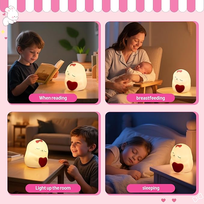loatme Night Light for Kids, Rechargeable Dimmable Silicone LED Nightlight with 7 Colors, Baby Nursery Night Lamp, Touch Squishy Lamp, Cute Gifts for Girls, Boys, Toddler Room Decor, Rabbit