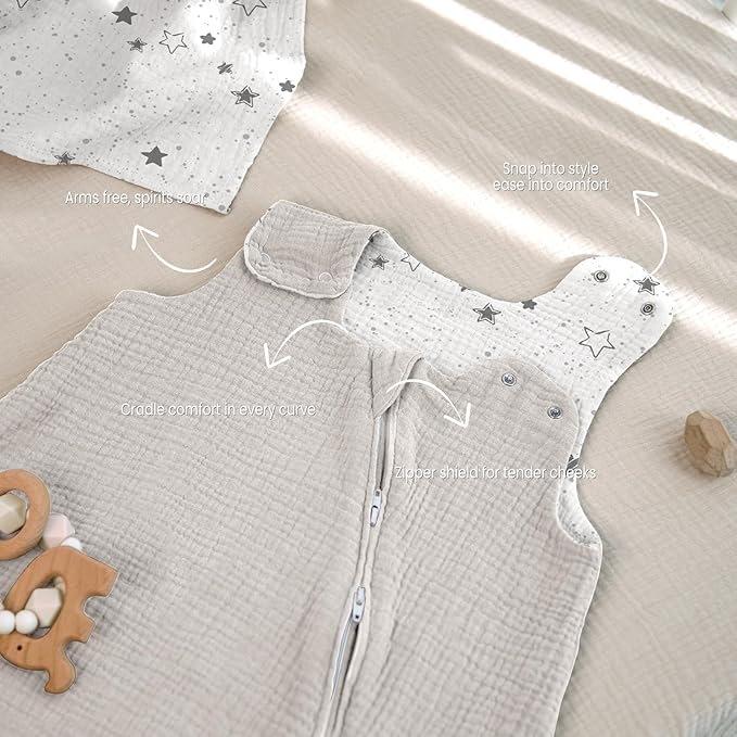 lulumoon Sleep Sack Muslin for Baby: Cotton Wearable Blanket for 9-15 Months - Soft Lightweight Ideal for Nursery Lounge Nighttime Naptime 6-12 Months