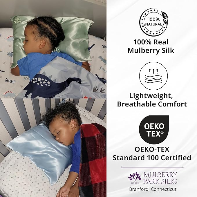 Mulberry Park 19 Momme Silk Pillowcase for Kids & Toddlers - Prevents Bed Head & Frizz, Gentle on Delicate Skin & Hair - Grade 6A Pure Mulberry Silk - 13" x 19" / Natural White