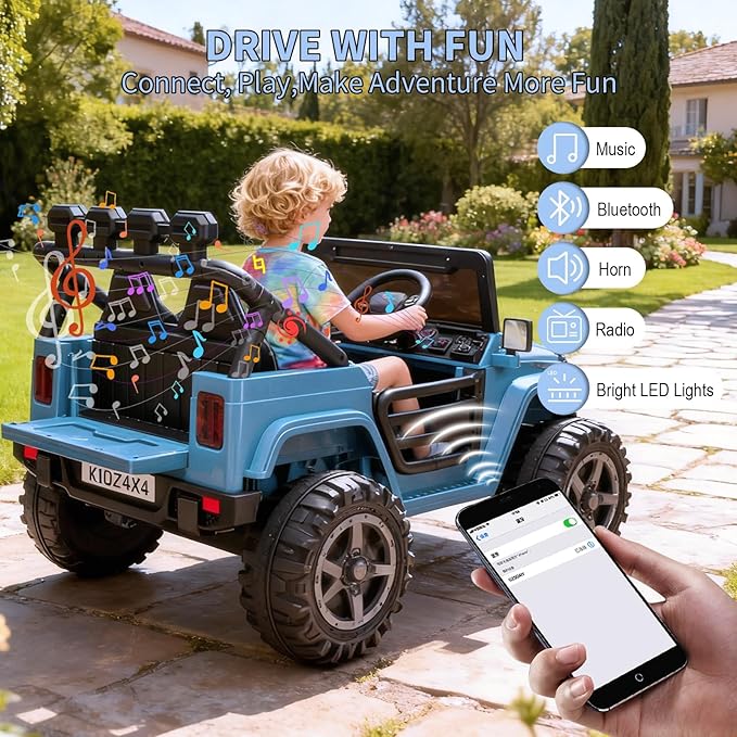 24V Ride on Toys for Big Kids, 2 Seater Ride on Cars with Remote Control, Ride on Truck w/ 4-Wheeler Suspension, 3 Speeds, Led Lights, Bluetooth Music Player
