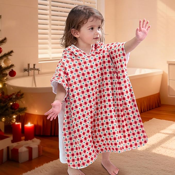 VOOVA & MOVAS Double-Layered Baby Hooded Bath Towel Poncho (2-4 Years, 20x21 Inches) | Ultra Soft & Absorbent Cotton | Thick Toddler Towel for Swimming, Beach, Shower & Winter, Heart