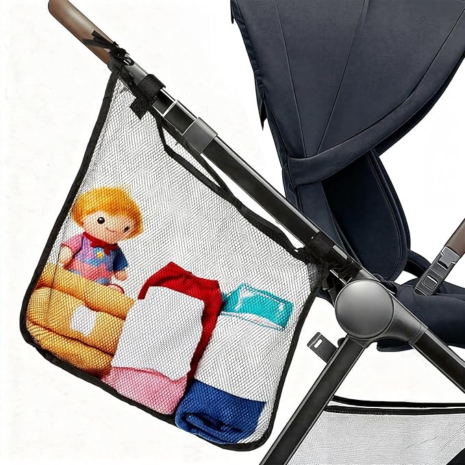 Thinp Side Sling Stroller Organizer, Mesh Stroller Cargo Net Storage Bag Universal Strollers Caddy Bag Accessories Fits for Uppababy, Nuna, MINU, Butterfly (Black)