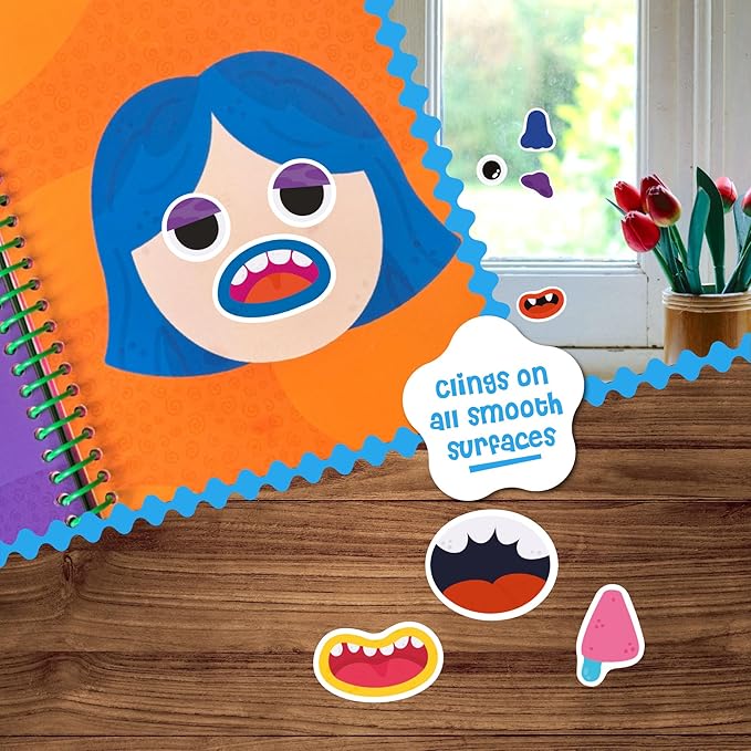 Stick4Ever Jelly Sticker Book - for Kids - Waterproof, Easy to Clean Reusable Sticker Book for Toddlers- Reusable Road Trip Activities for Kids - Stocking Stuffers for Toddlers (Make A Face)
