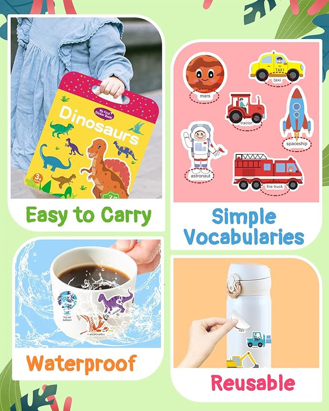 Benresive Reusable Sticker Books for Toddlers, 3 Sets Travel Stickers for Kids, Toddler Sticker Book, Crafts Activities for Toddlers, 3 and Up Birthday Gifts Travel Toys