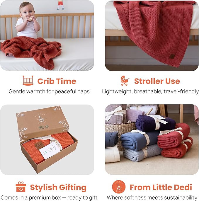 100% Organic Cotton Baby Knitted Blanket with Gift Box - Soft Toddler, Crib, Stroller Blanket - Neutral Swaddle and Receiving Blanket for Newborns, 30"x40", Harvest Pumpkin