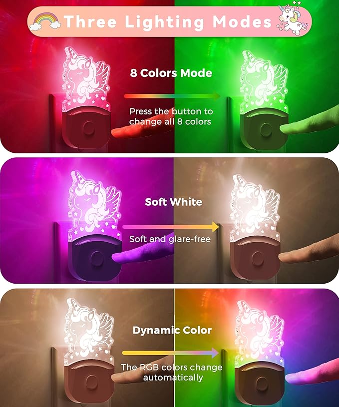 L LOHAS LED Night Light for Kids[2 Pack], Night Lights Plug into Wall with Dusk to Dawn, LED Cute Night Light, Color Changing Nightlight, Birthday Gifts for Girls, Kids, Room Decor