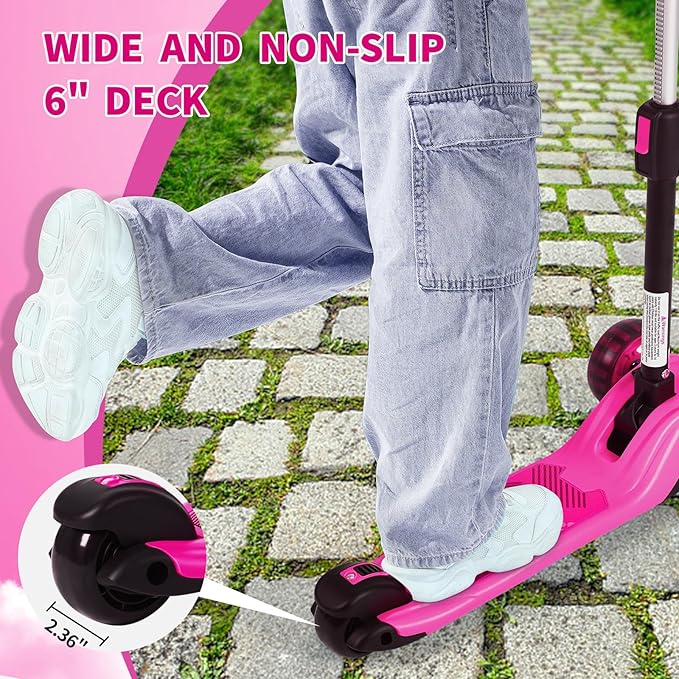 GLAMUP Kids Kick Scooter 3 Wheels, Kids Scooter Height Adjustable Handlebar, Lean-to-Steer System & Easy-Folding Mechanism, Ages 3-14 Boys and Girls