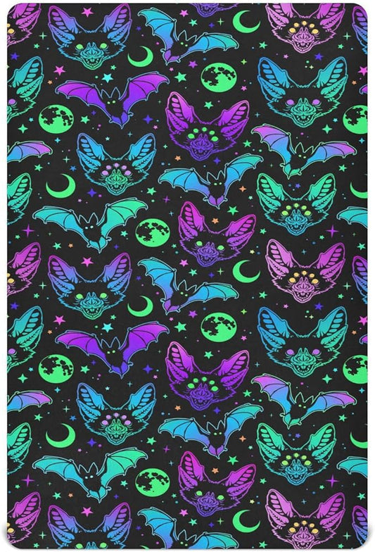Halloween Bats Crib Sheets Soft Breathable Fitted Baby Crib Sheets Mattress Cover for Girl Boys, 52" x 28" x 9"