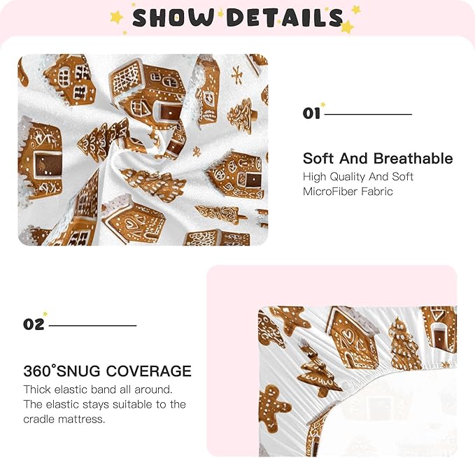 Christmas Gingerbread House Crib Sheets Soft Breathable Fitted Baby Crib Sheets Mattress Cover for Girls Boys, 52" x 28" x 9"