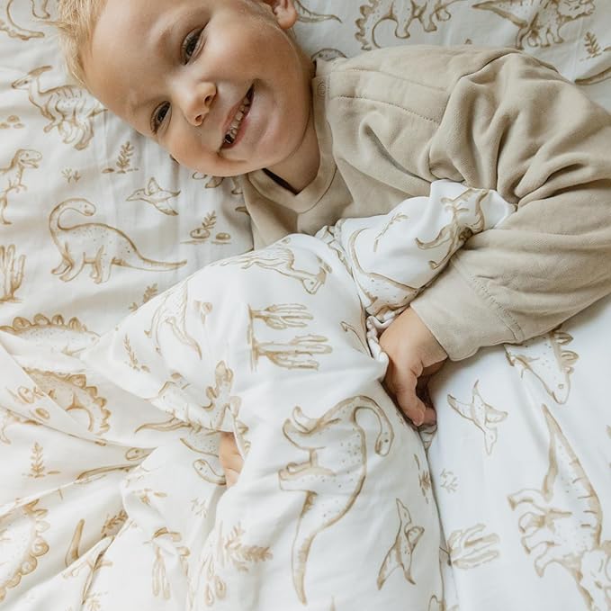 MakeMake Organics Organic Toddler Comforter GOTS Certified Organic Kids Blanket Cotton Infill Tufted - Reversible Ultra Soft Breathable Boys Girls (44"x60", Dino Dreams)