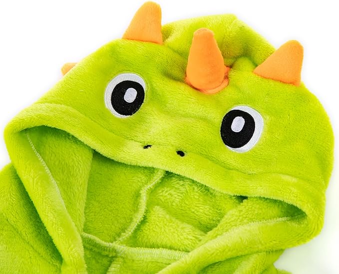 Dinosaur Boys Girls Fleece Hooded Robe Kids Toddler Warm Fuzzy Cartoon Dino Bathrobe